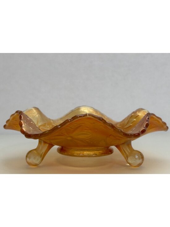 Fenton Other - Fenton Carnival Glass Footed Dish Floral Marigold Iridescent Scalloped Edges